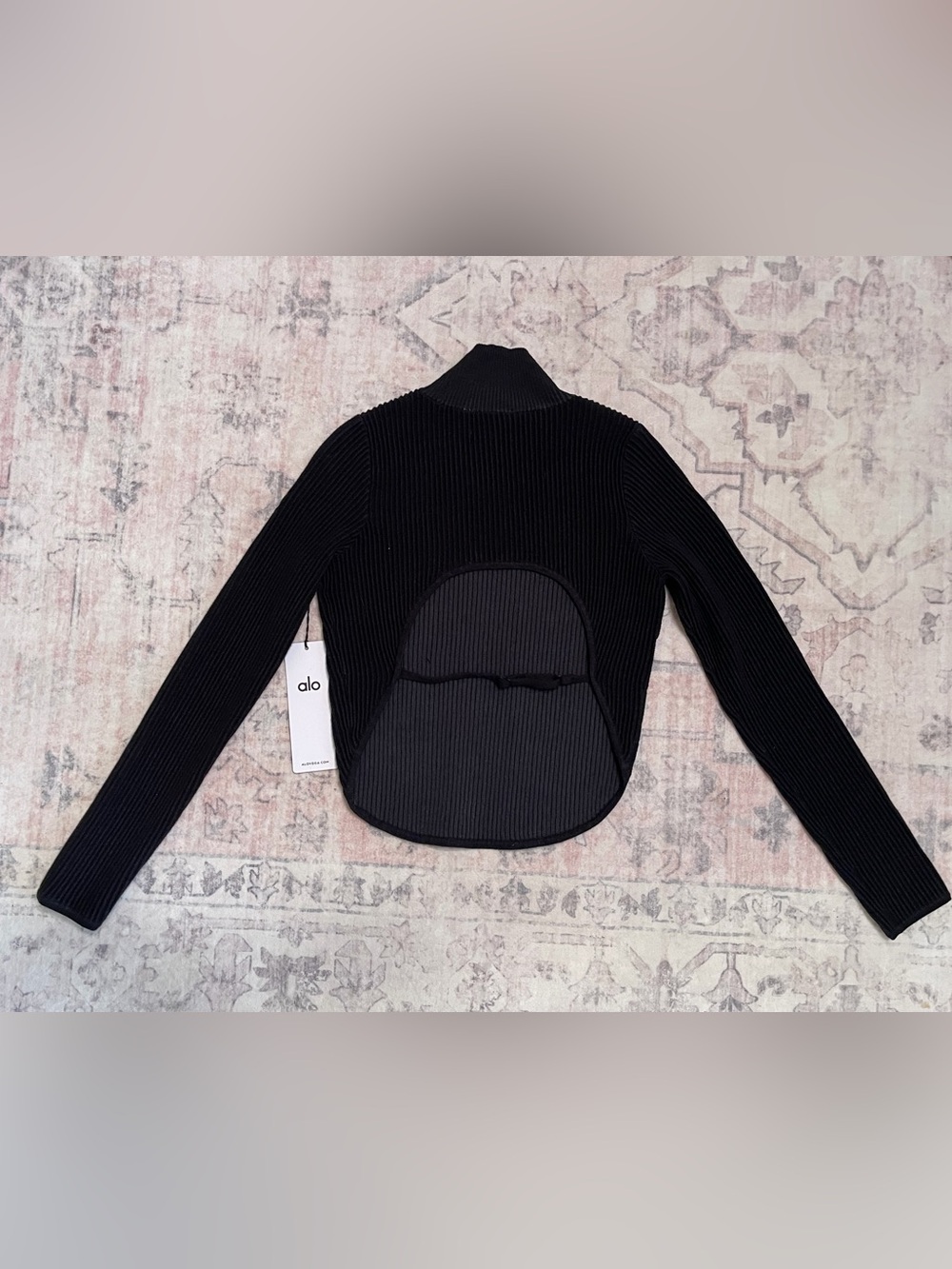 NWT Alo Denim Knit Backless Long Sleeve - Black/Anthracite - Picture 3 of 9